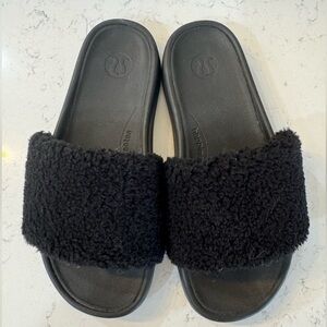 Black Fuzzy Lululemon Slide Sandals